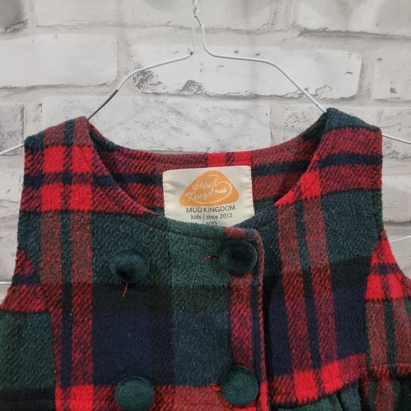 Mud Kingdom 3T-4T Sleeveless Dress Plaid Faux Wool Holiday Christmas - Picture 5 of 11